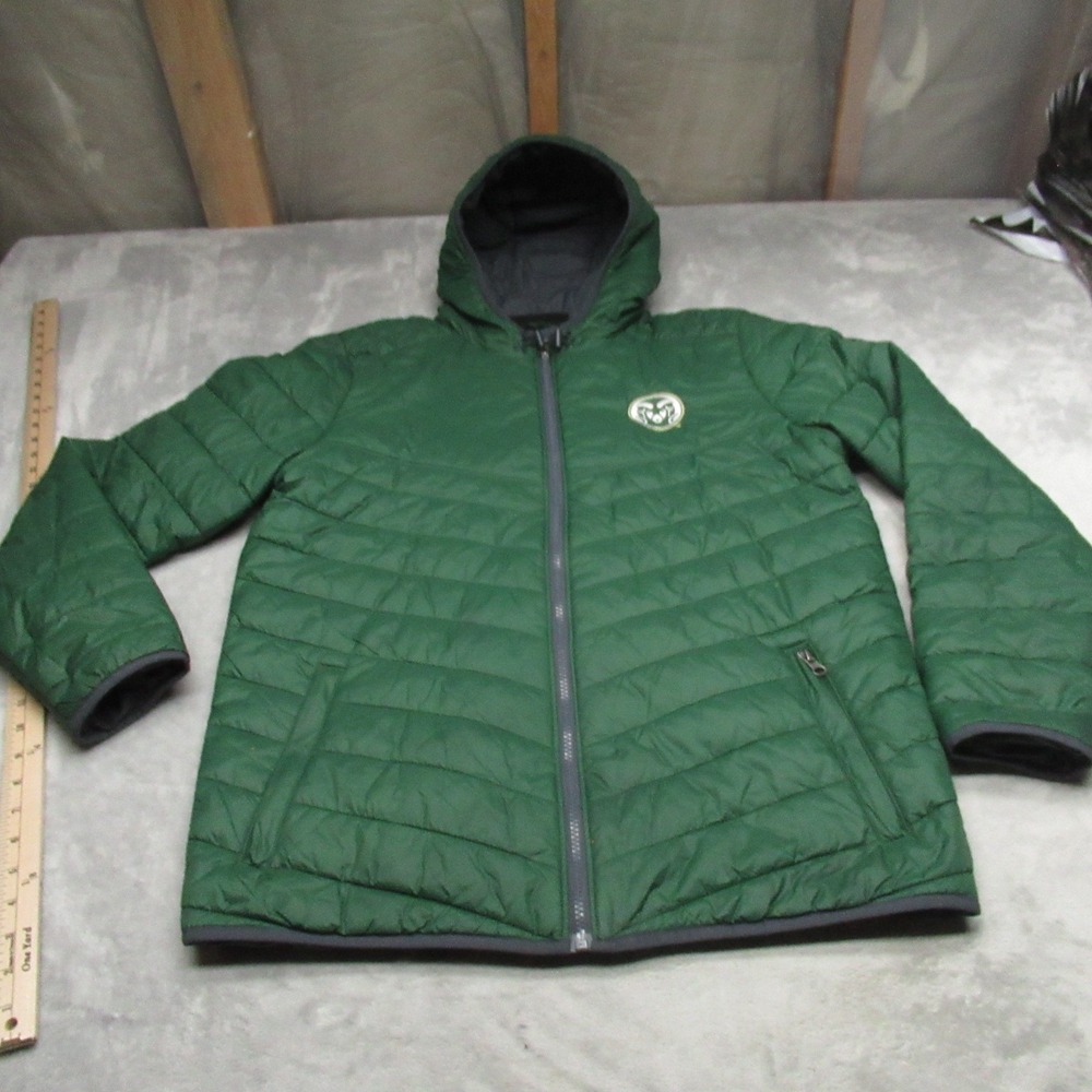 Under Armour Jacket Mens Medium Green Team Issue Hooded Insulated Puffer CU Rams